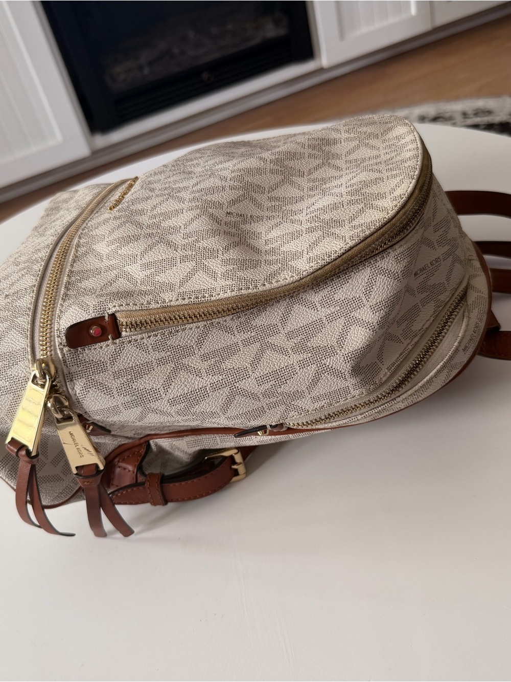 Michael Kors Cream Logo Compact Backpack with Gold Hardware - Picture 4 of 5